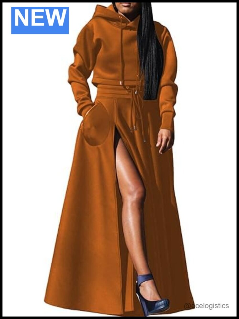 2 Piece Lounge Set Cropped Hoodie Maxi Skirt Outfit